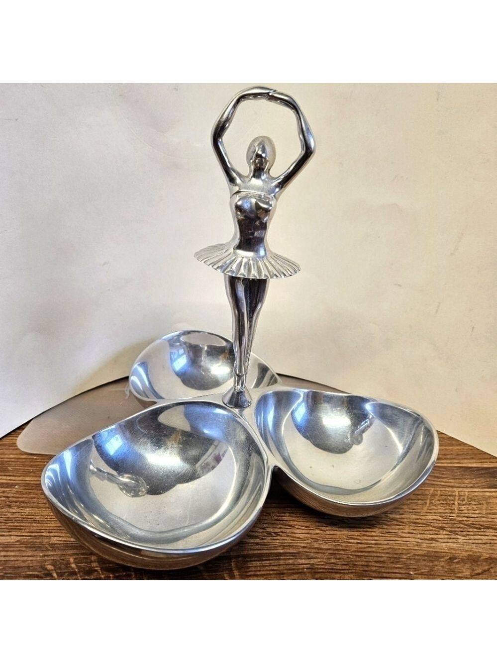 Vintage Art Deco Chrome 3-bowl Serving/Trinket Piece